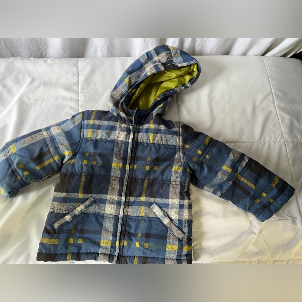 First Impressions nevy Blue Plaid Winter Coat